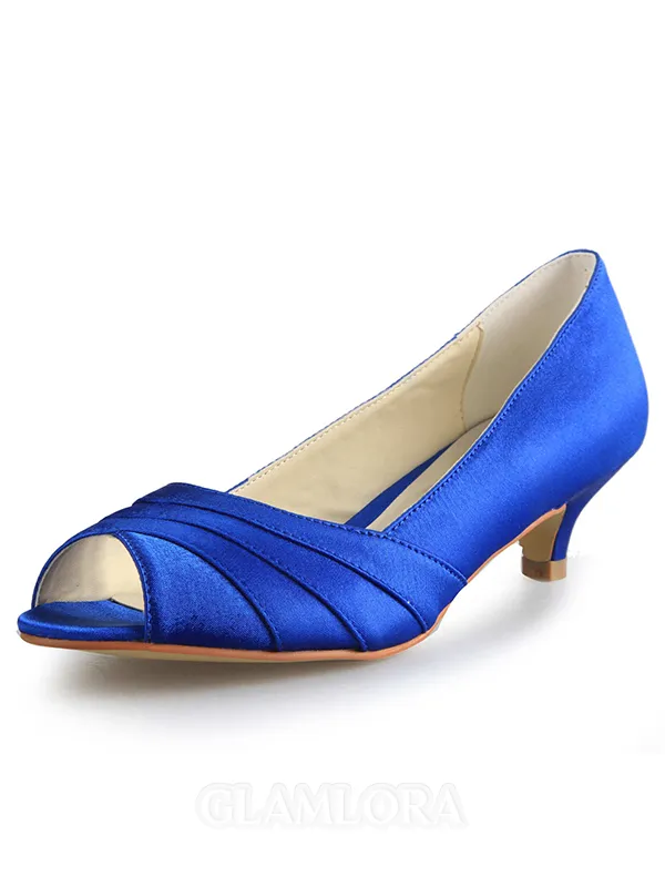 Women's Low Heel Peep Toe Satin High Heels