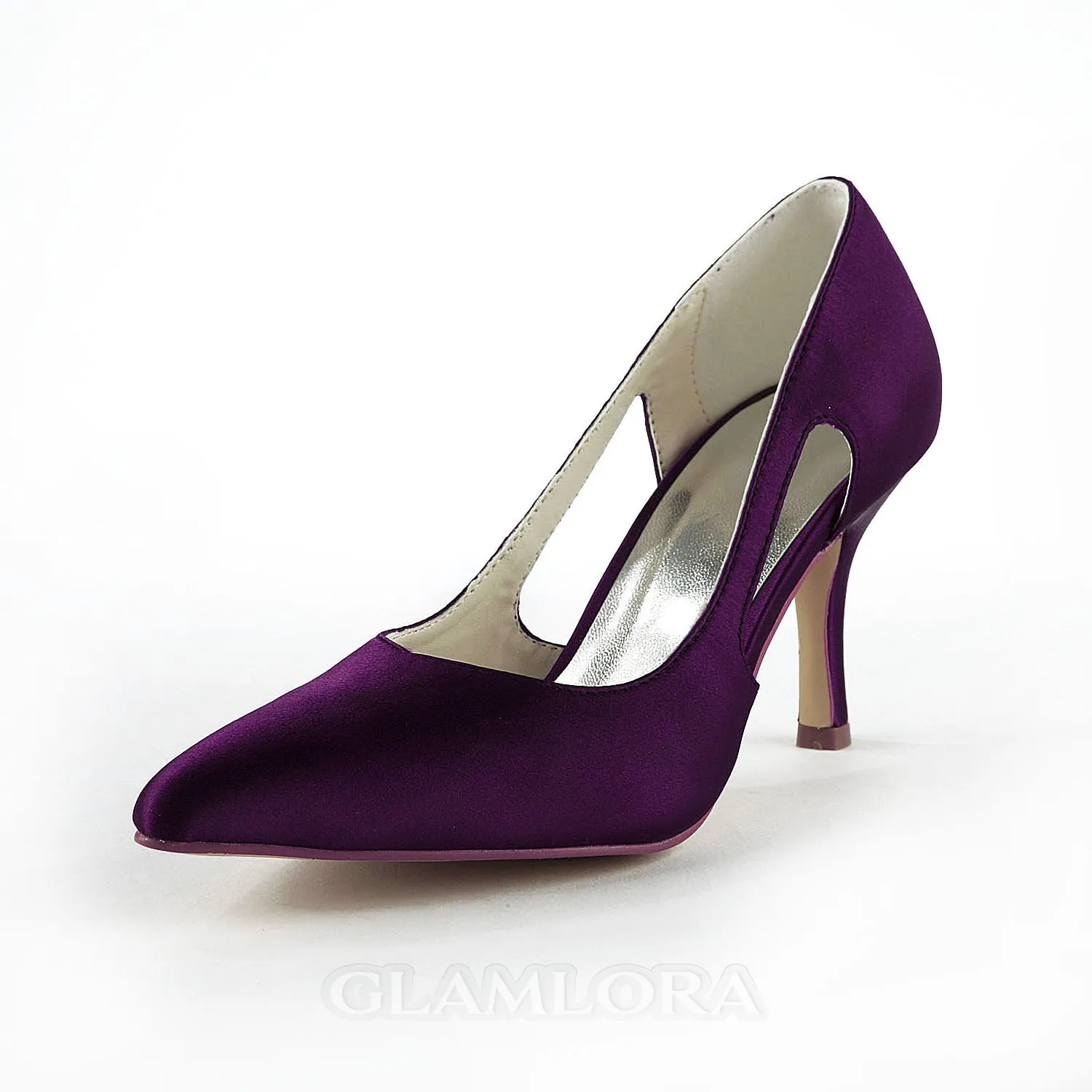 Women's Satin Stiletto Heel Closed Toe Pumps Grape Wedding Shoes