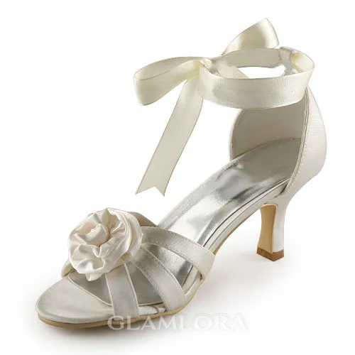Women's Satin Stiletto Heel Sandals Ivory Wedding Shoes With Satin Flower