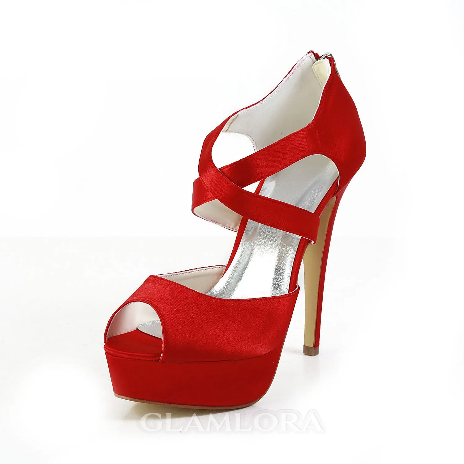 Women's Trendy Satin Peep Toe Stiletto Heel Red Wedding Shoes