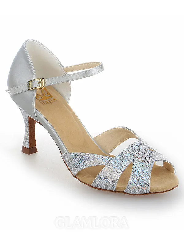Women's Satin Stiletto Heel Peep Toe With Sparkling Glitter Dance Shoes