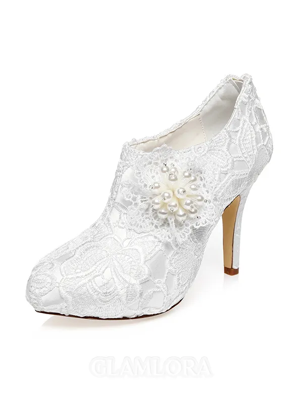 Women's Satin Closed Toe Stiletto Heel Flower Wedding Shoes