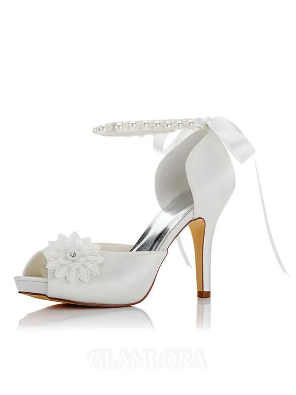 Women's Satin PU Peep Toe Stiletto Heel Wedding Shoes