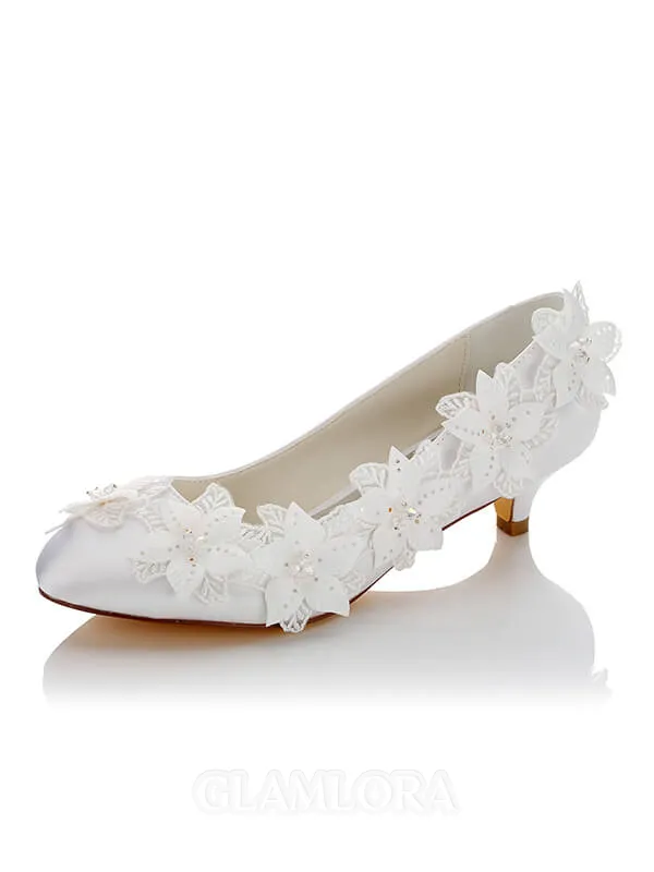 Women's Satin PU Closed Toe Spool Heel Wedding Shoes