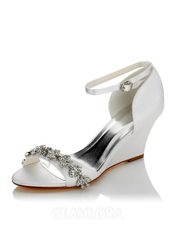 Women's Satin PU Peep Toe Wedge Heel Wedding Shoes