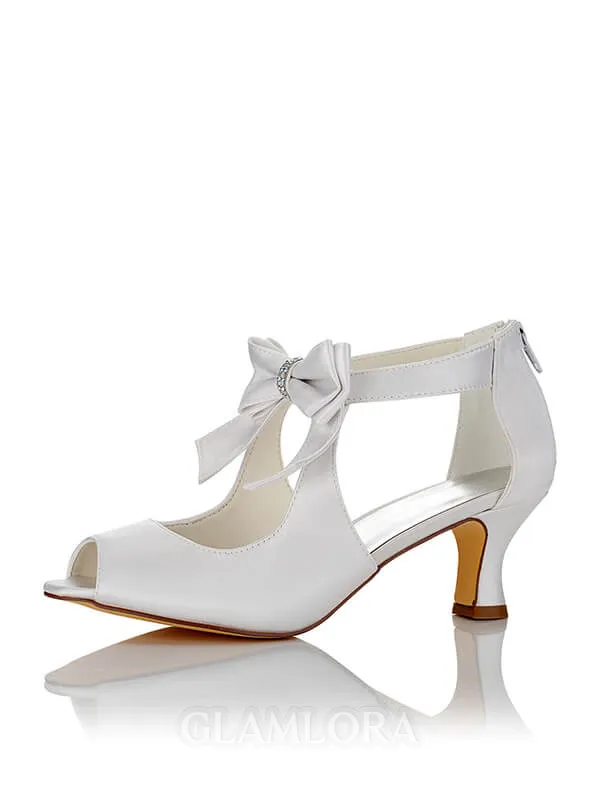 Women's Satin PU Peep Toe Spool Heel Wedding Shoes