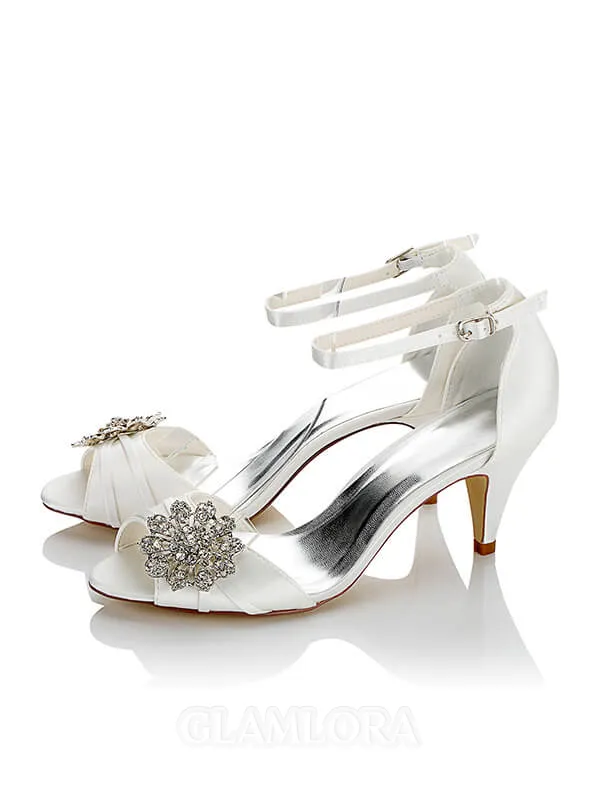 Women's Satin PU Peep Toe Spool Heel Wedding Shoes