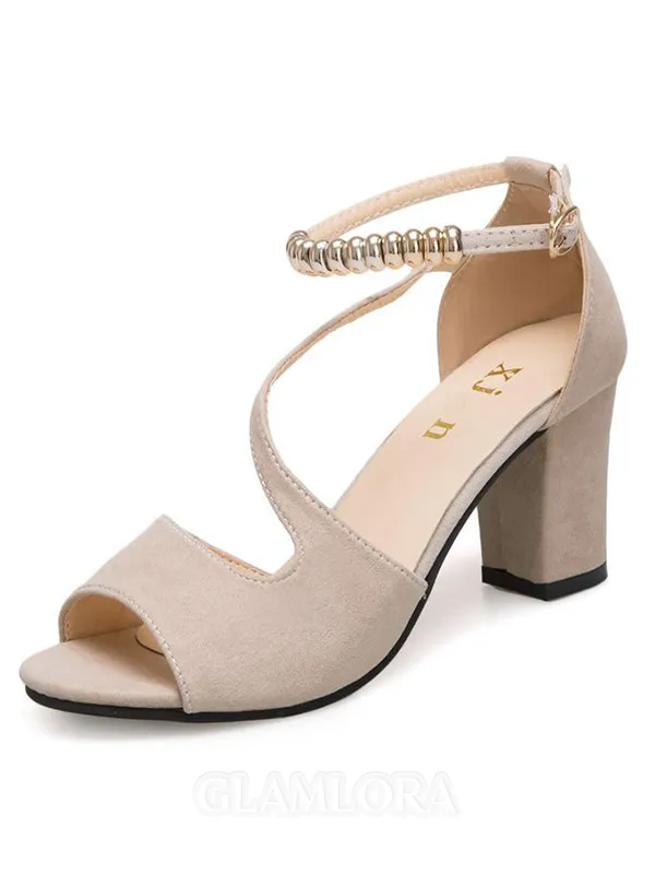 Women's Suede Chunky Heel Peep Toe Sandals