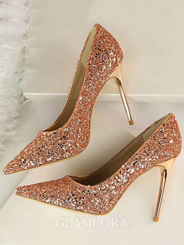 Women's Sparkling Glitter Stiletto Heel Closed Toe High Heels