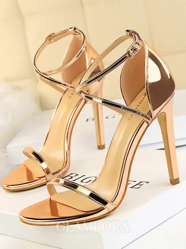 Women's Patent Leather Stiletto Heel Peep Toe Sandals