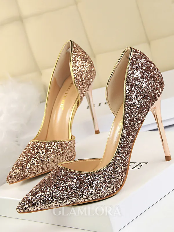 Women's Sparkling Glitter Stiletto Heel Closed Toe High Heels