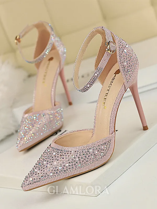 Women's Stiletto Heel Closed Toe PU With Rhinestone High Heels
