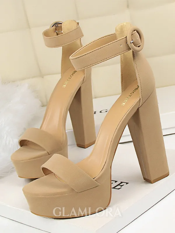 Women's PU Chunky Heel With Buckle Peep Toe Sandals