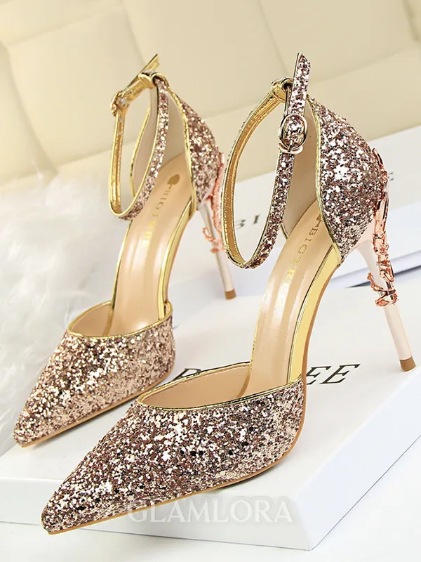 Women's Stiletto Heel Closed Toe Sparkling Glitter With Buckle Sandals