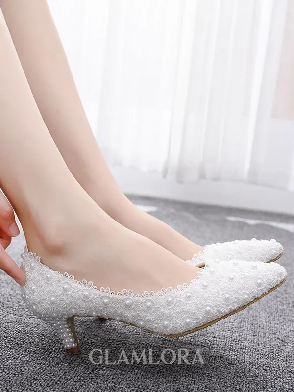 Women's PU With Beading Closed Toe Kitten Heel High Heels