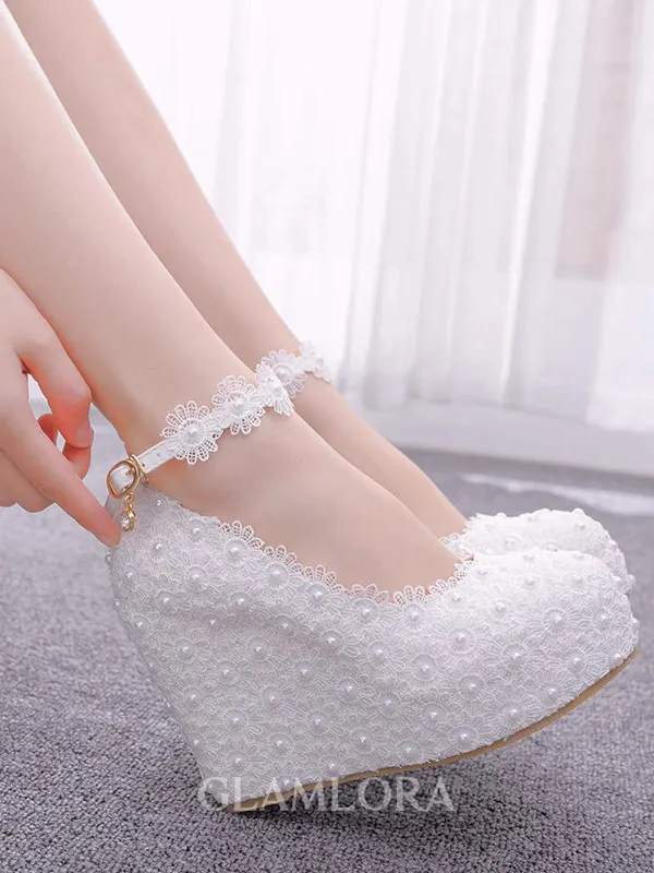 Women's PU Closed Toe With Flower Wedge Heel Wedges Shoes