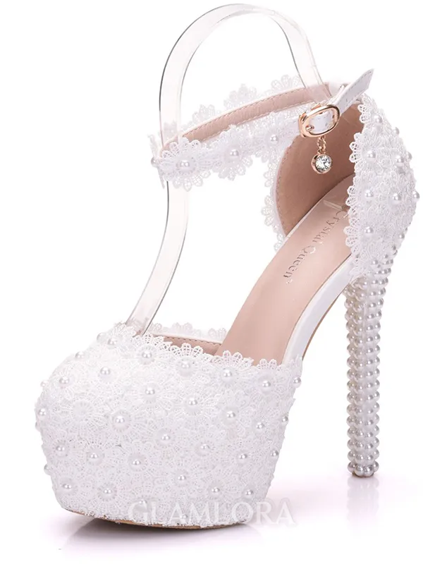 Women's PU Closed Toe With Beading Stiletto Heel Platforms Shoes