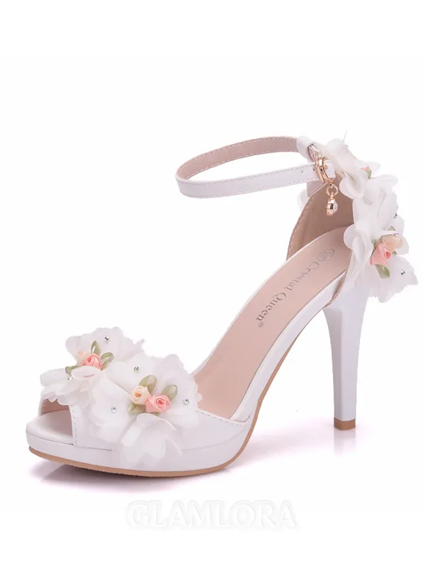 Women's PU Peep Toe With Flower Cone Heel Sandals