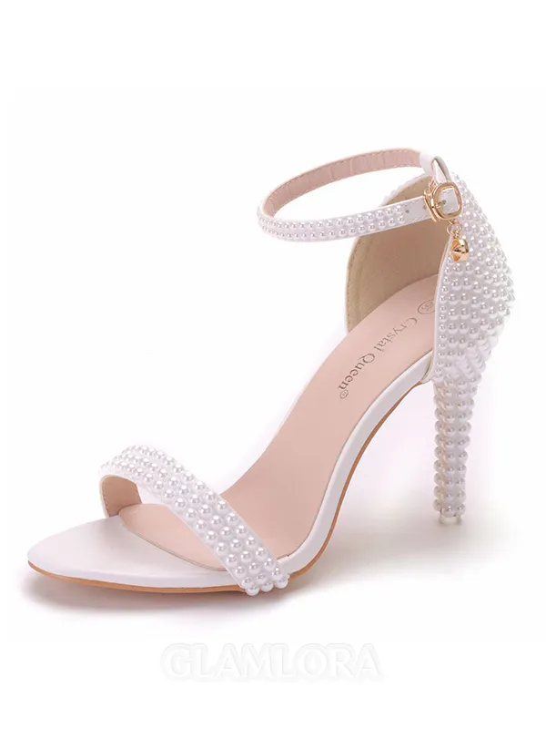 Women's PU Peep Toe With Beading Stiletto Heel Sandals