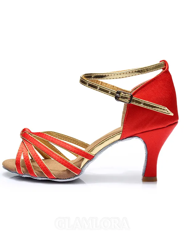 Women's Kitten Heel With Buckle Satin Peep Toe Sandals