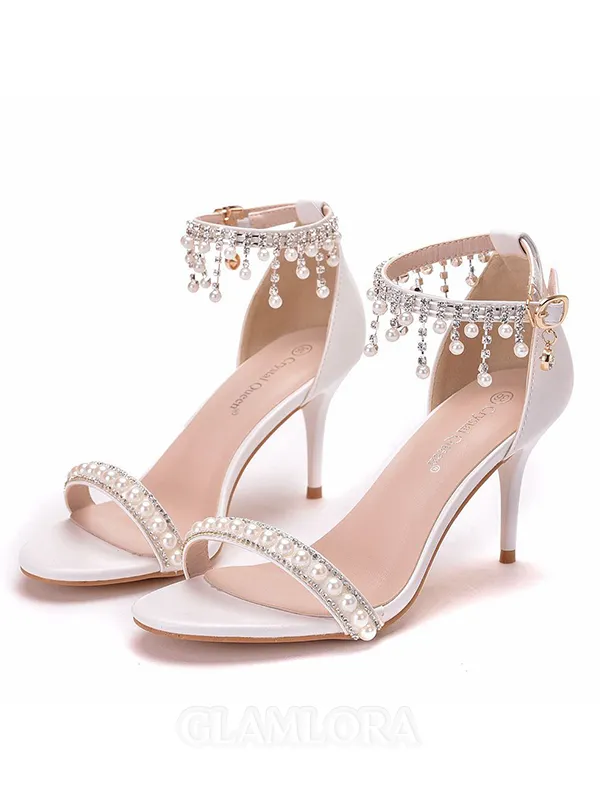 Women's PU Peep Toe With Pearl Stiletto Heel Sandals