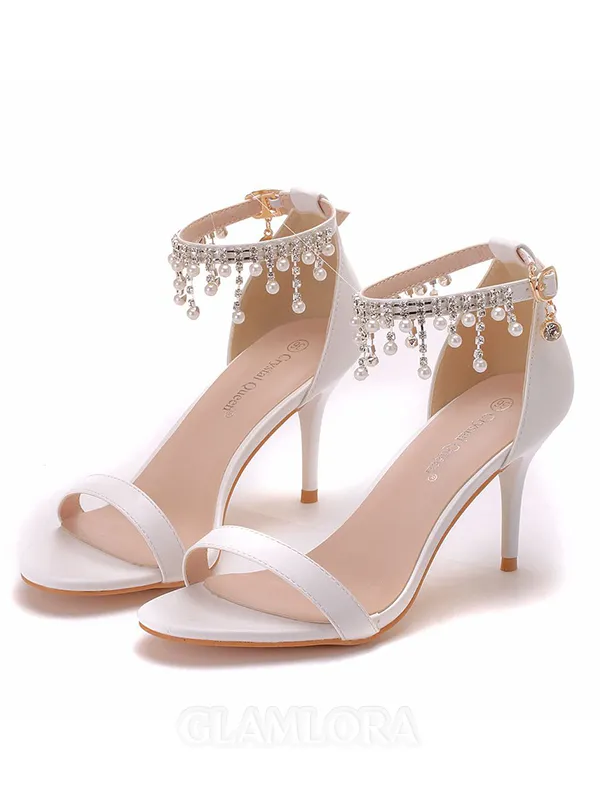 Women's PU Peep Toe With Pearl Stiletto Heel Sandals