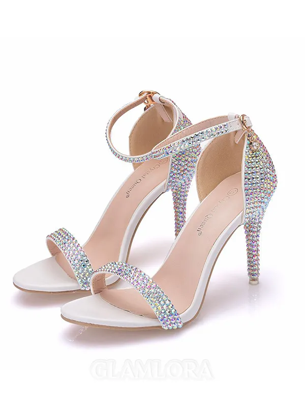 Women's PU Peep Toe With Rhinestone Stiletto Heel Sandals