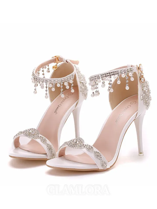 Women's PU Peep Toe With Pearl Stiletto Heel Sandals