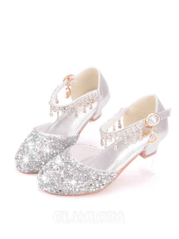 Girl's Leatherette With Rhinestone Closed Toe Low Heel Flower Girl Shoes