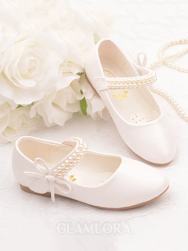 Girl's Leather With Bowknot Closed Toe Low Heel Flower Girl Shoes