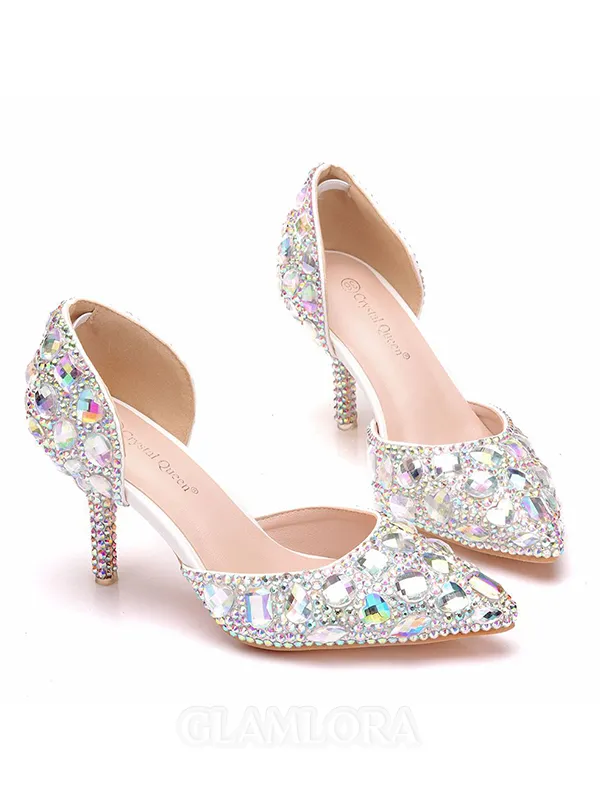 Women's Leatherette With Rhinestone Closed Toe Stiletto Heel Wedding Shoes