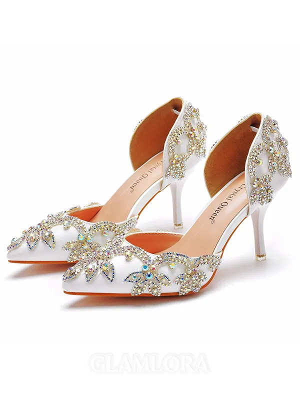 Women's Leatherette With Rhinestone Closed Toe Stiletto Heel Wedding Shoes