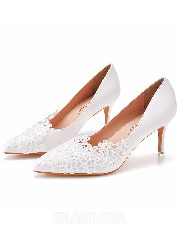 Women's Leatherette With Lace Closed Toe Stiletto Heel Wedding Shoes
