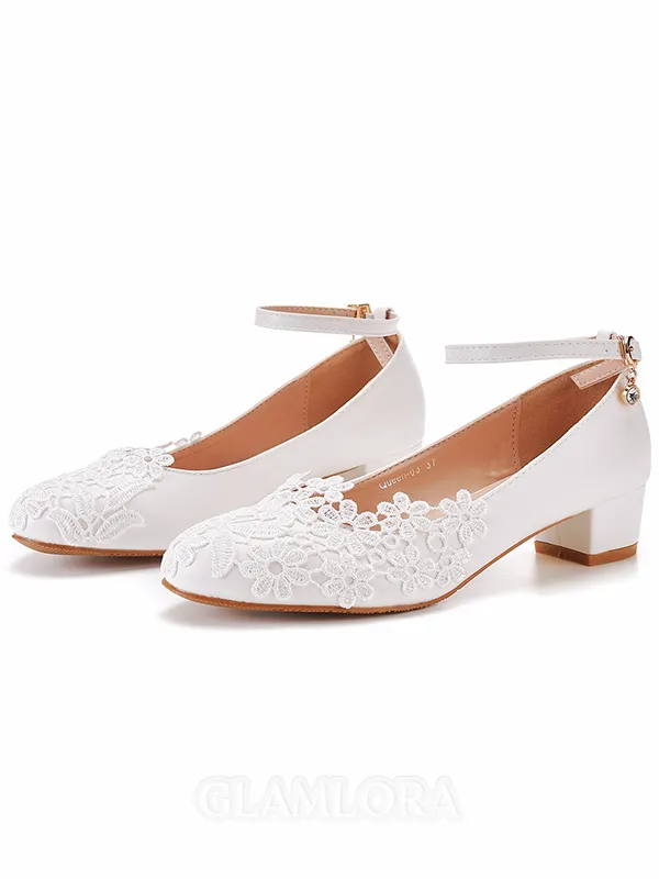 Women's Leatherette With Lace Closed Toe Chunky Heel Wedding Shoes