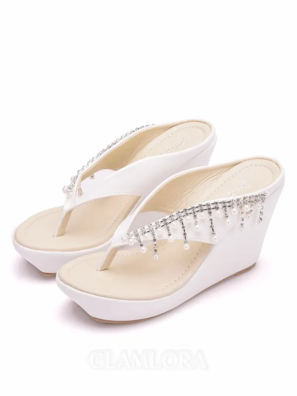 Women's Leatherette With Tassel Peep Toe Wedge Heel Sandals