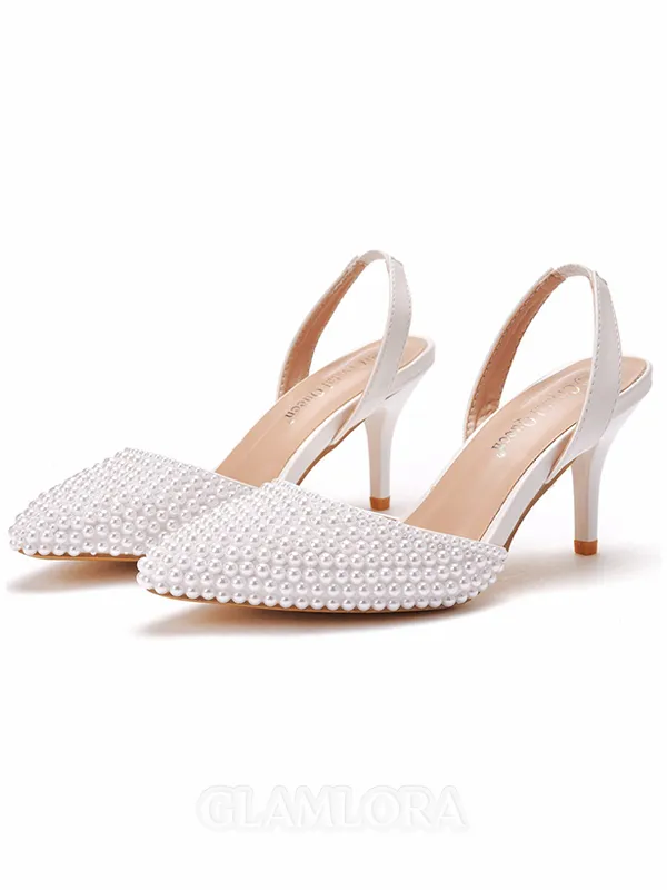 Women's PU With Pearl Closed Toe Stiletto Heel Wedding Shoes