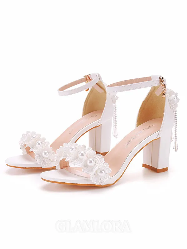 Women's PU With Flower Peep Toe Chunky Heel Wedding Shoes