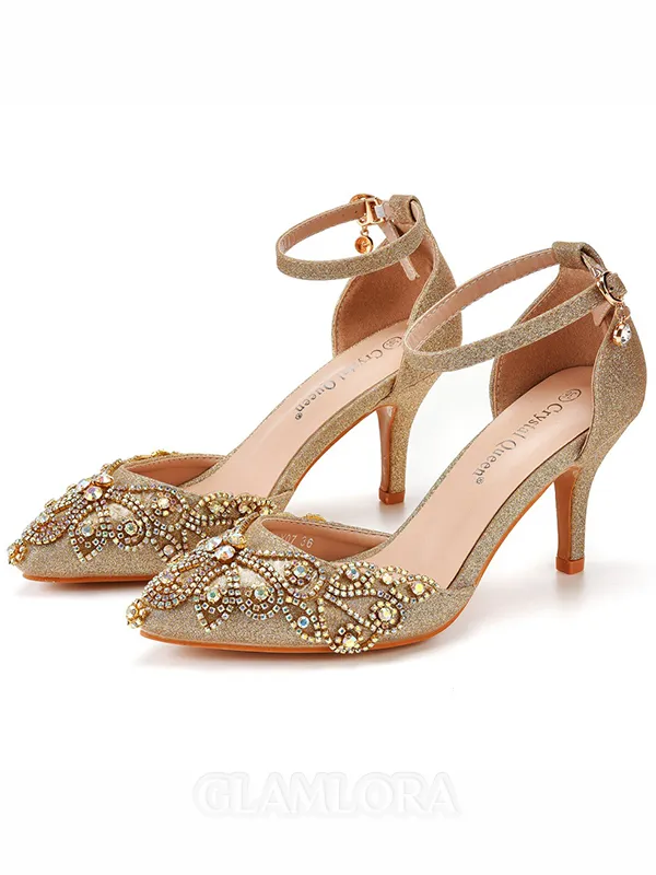 Women's Leatherette With Hot Drilling Closed Toe Stiletto Heel Sandals