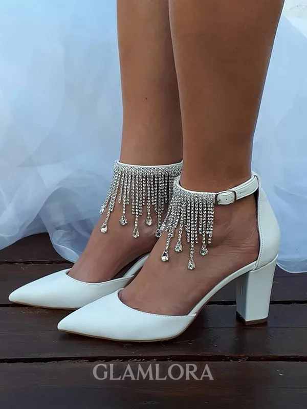 Women's PU With Tassel Closed Toe Chunky Heel Wedding Shoes