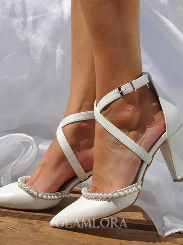 Women's PU With Ankle Strap Closed Toe Chunky Heel Wedding Shoes