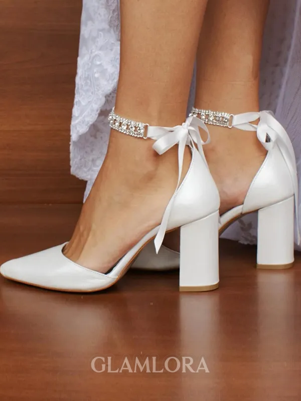 Women's PU With Lace-up Closed Toe Chunky Heel Wedding Shoes