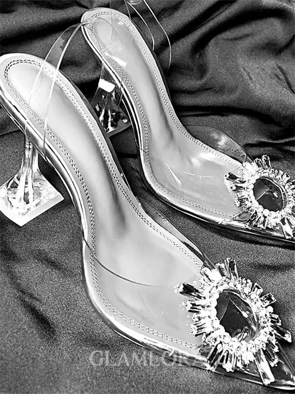 Women's Leather Closed Toe With Rhinestone Stiletto Heel Wedding Shoes