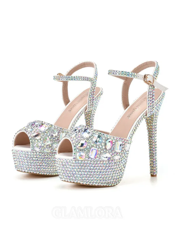 Women's PU Peep Toe With Rhinestone Stiletto Heel Shoes