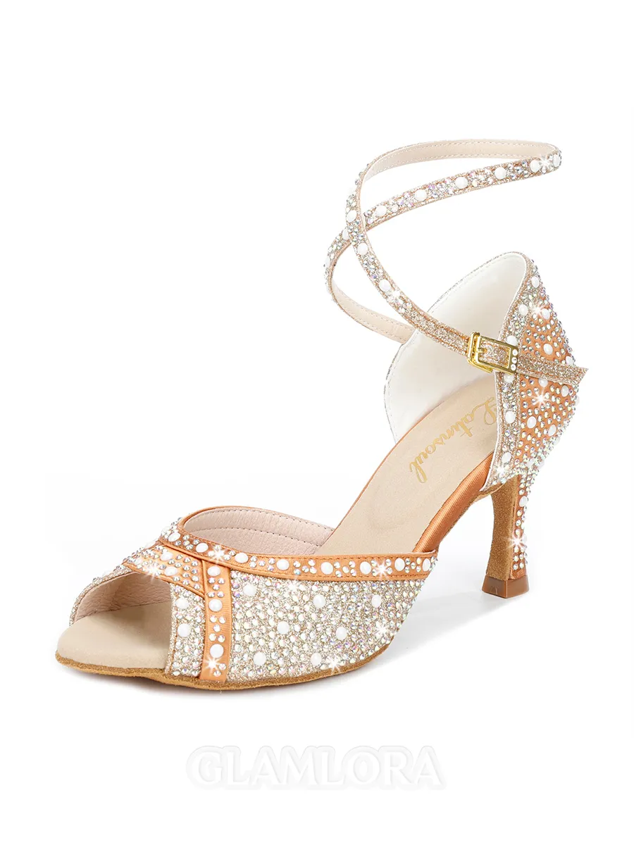 Women's Satin Peep Toe With Rhinestone Stiletto Heel Shoes