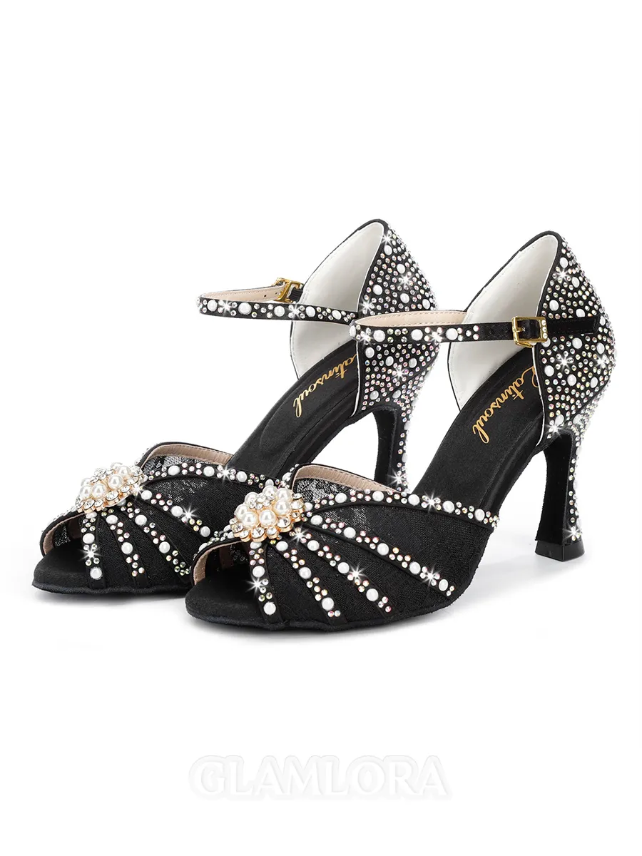 Women's Satin Peep Toe With Rhinestone Stiletto Heel Shoes