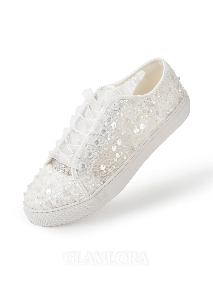 Women's Tulle Closed Toe With Sequin Flat Heel Shoes