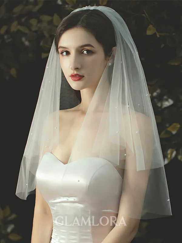 Attractive Tulle With Pearl Two-Tier Elbow Wedding Veils