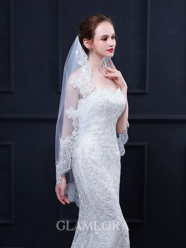 Graceful Tulle With Lace Wedding Veils