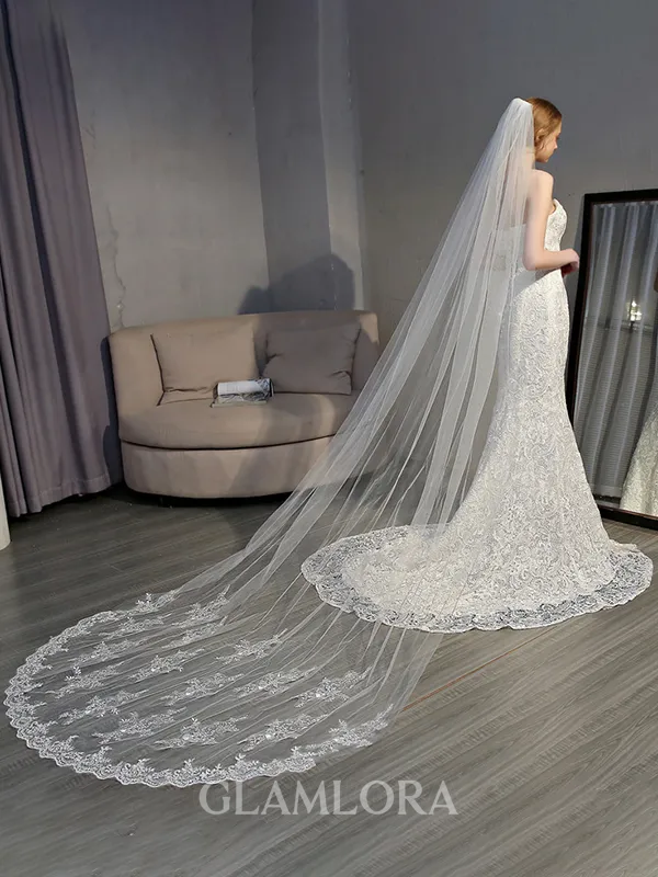 Gorgeous Tulle With Lace Long Wedding Veils