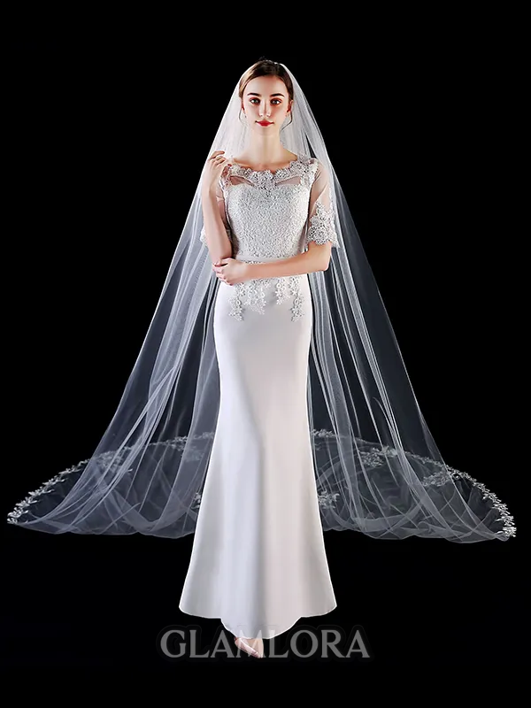 Graceful Tulle With Applique Long Wedding Veils